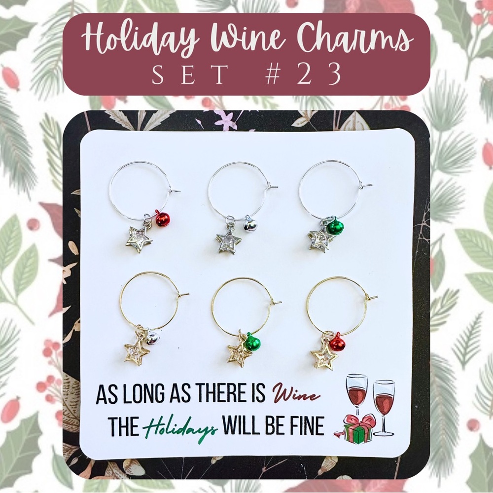 Handmade Holiday Wine Charms (Set #23)